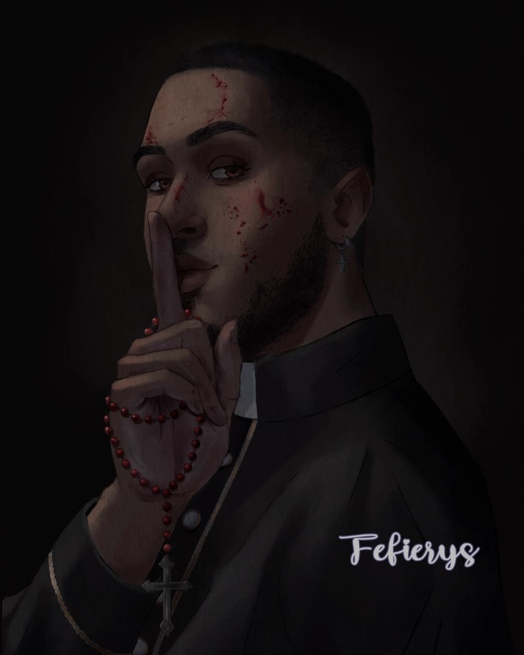 Priest VTM D&D POC Shaded textured finish illustration by Fefierys