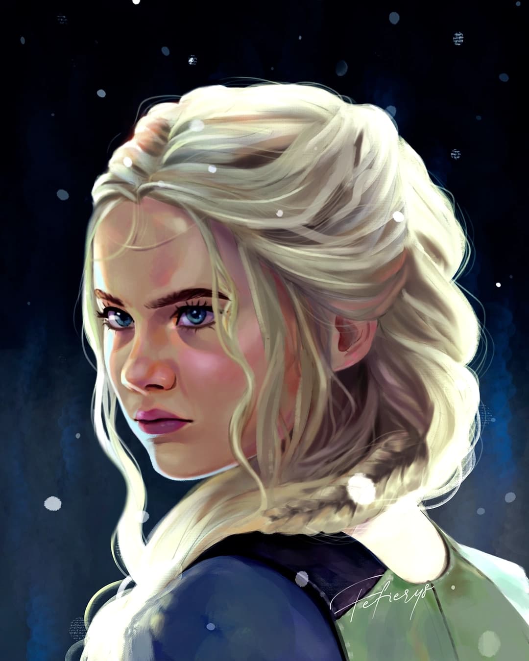 The Witcher Ciri Fantasy Full render smooth finish illustration by Fefierys