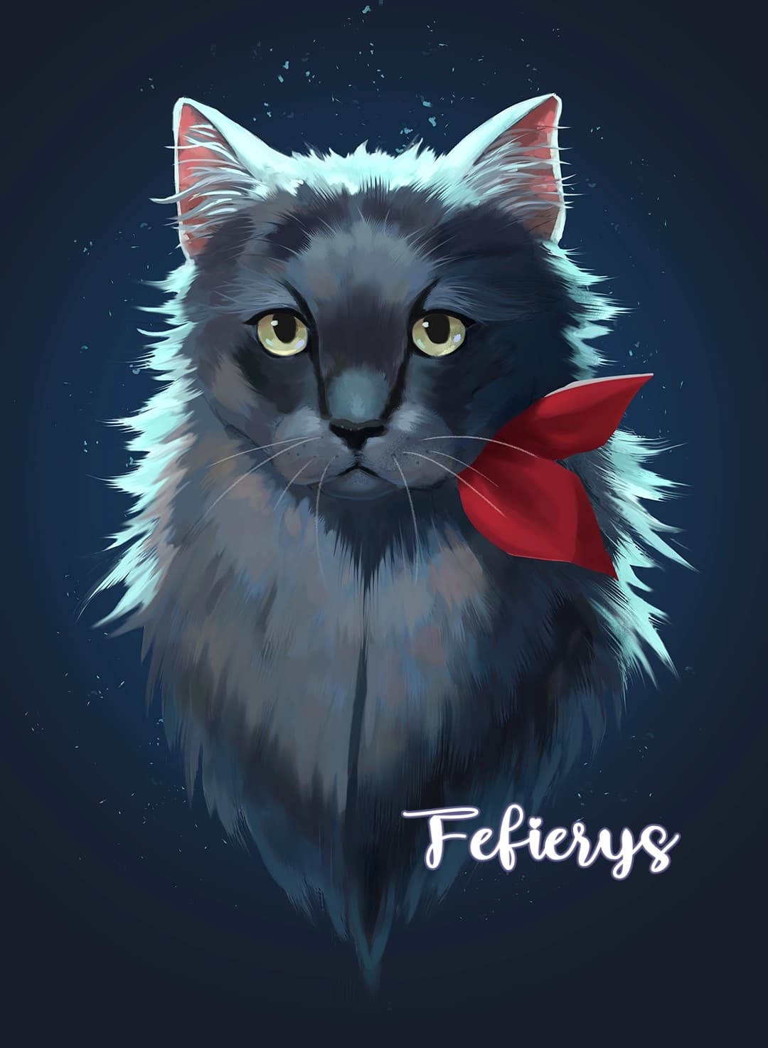 Cat Red Scarf Pet Portrait Bust illustration by Fefierys