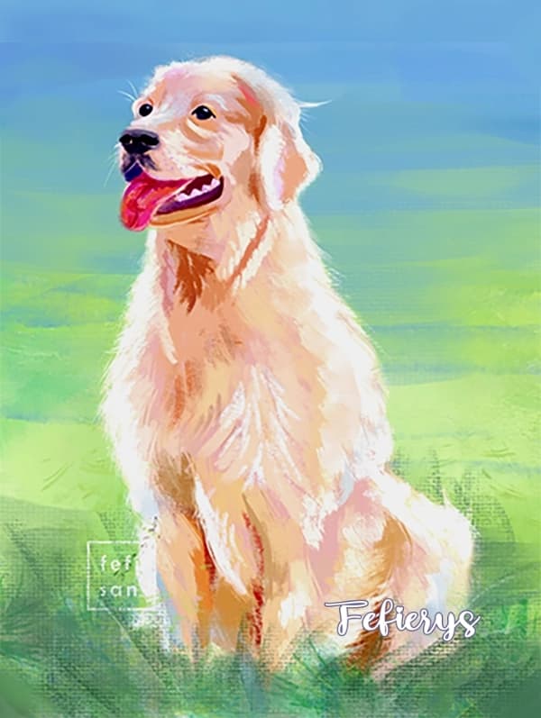 Labrador Painterly Pet Portrait Full body illustration by Fefierys