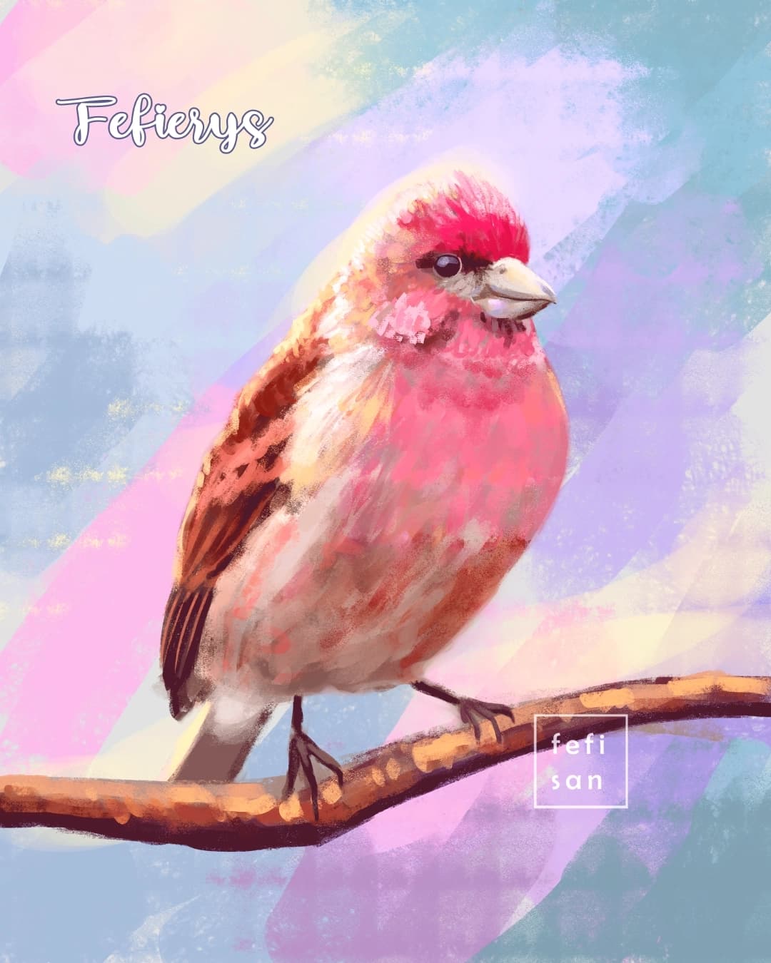Purplefinch Bird Portrait Full body illustration by Fefierys