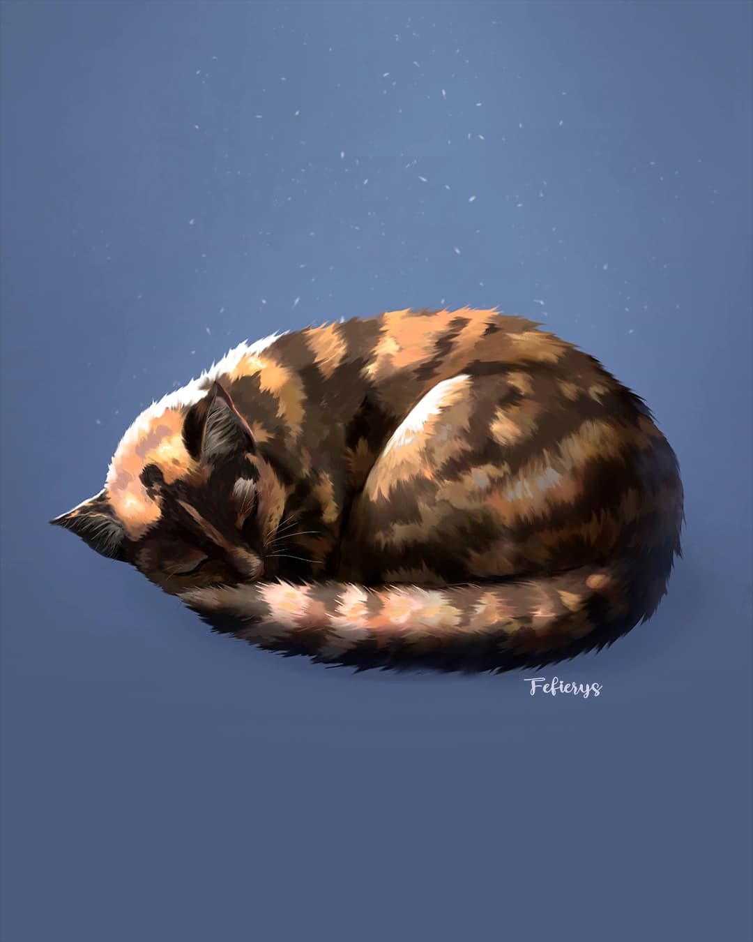 Sleeping Cat Portrait Full body illustration by Fefierys