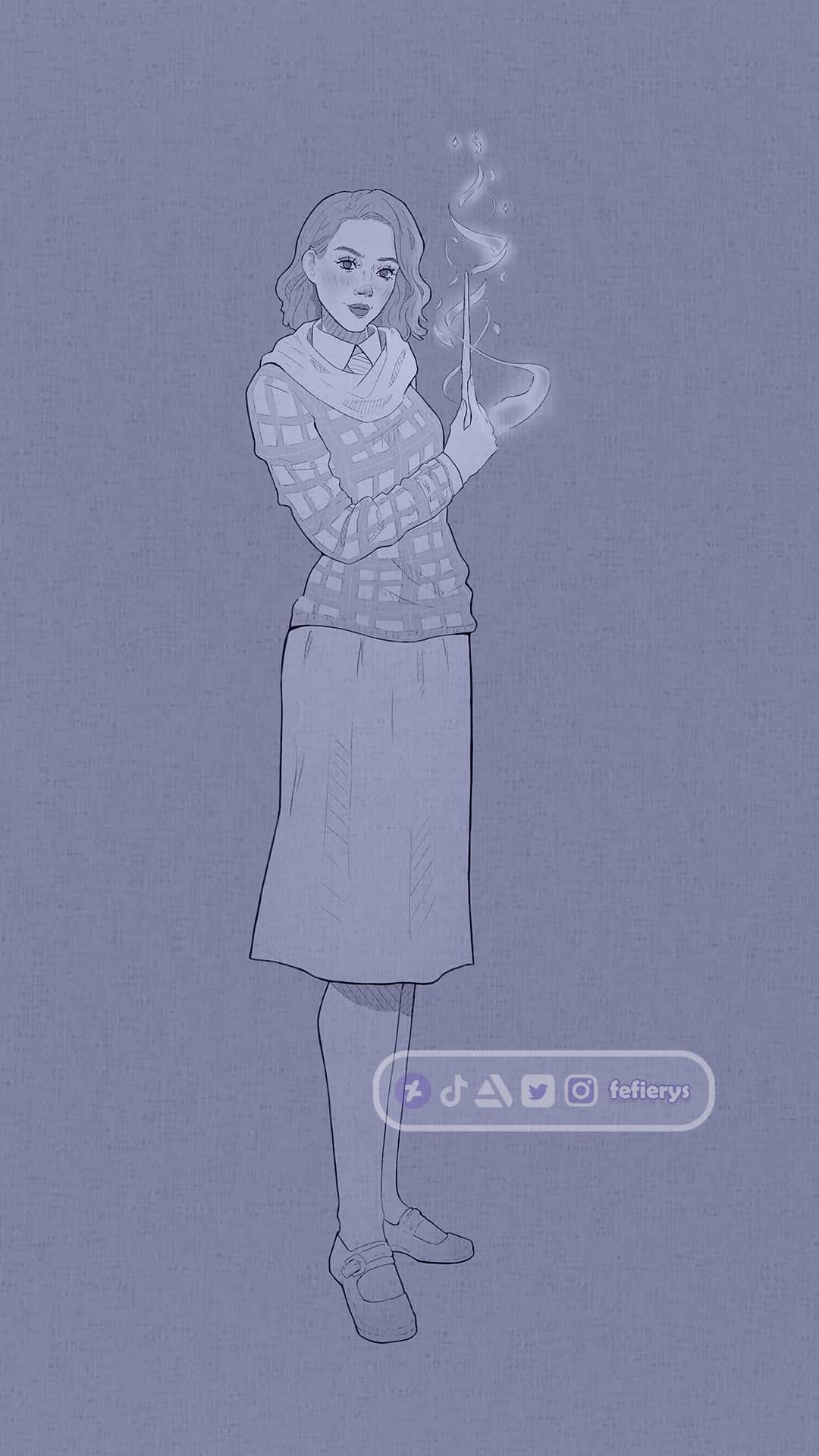 Female Wizard Wand Character Hogwarts Legacy Art Lineart textured finish illustration by Fefierys