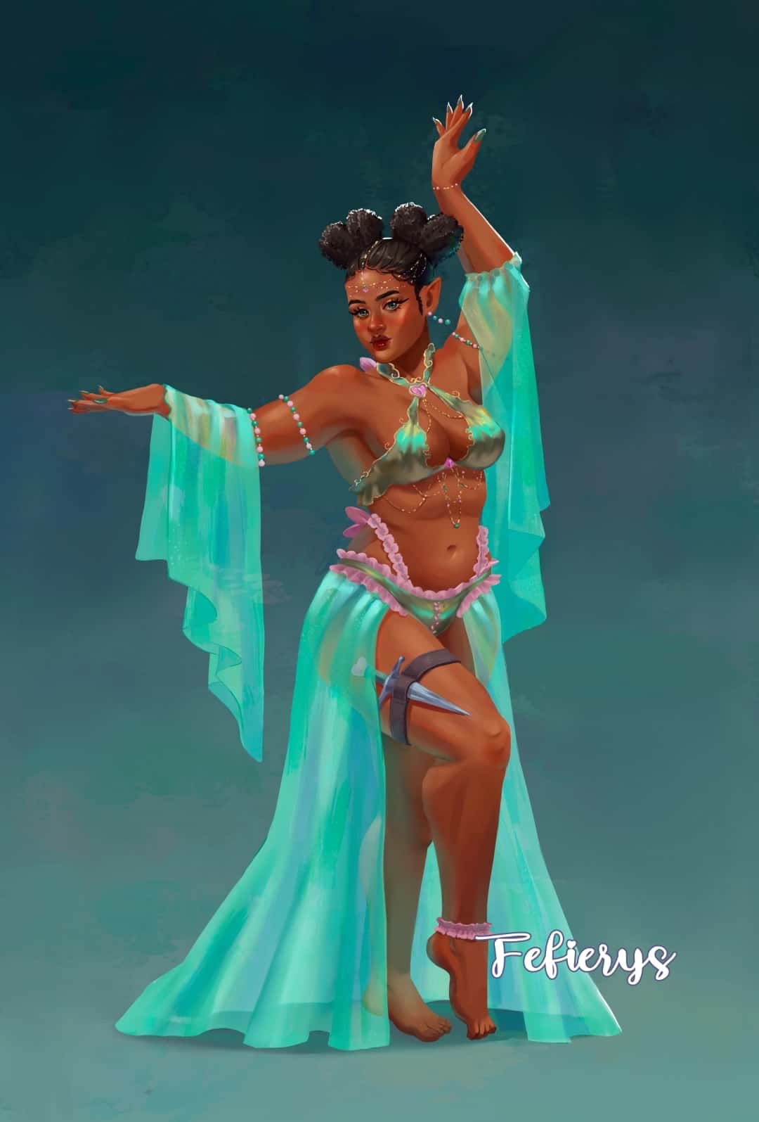 Gypsy POC Girl D&D Art Full render smooth finish illustration by Fefierys
