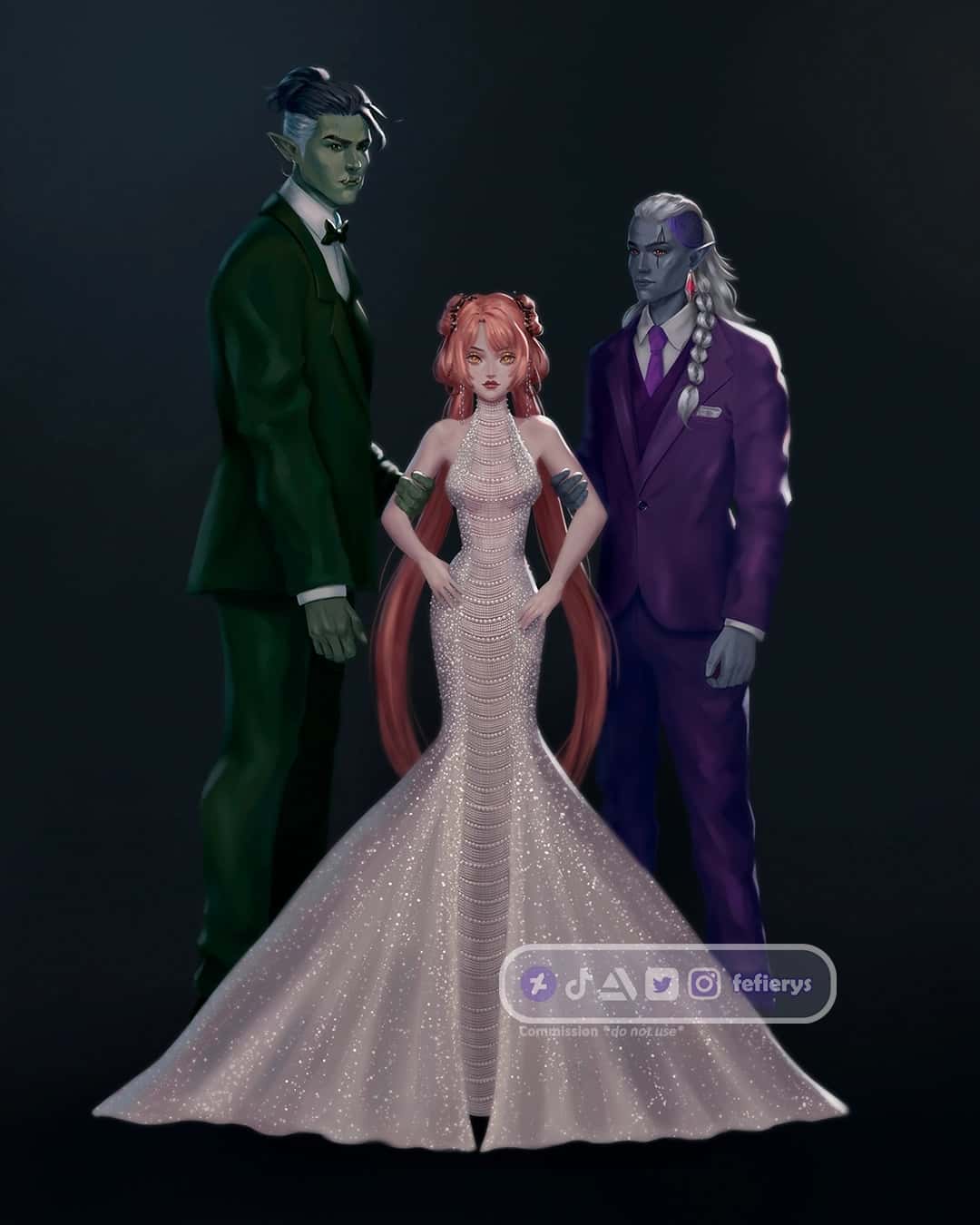 Orc Elf Human D&D Characters Full render smooth finish illustration by Fefierys
