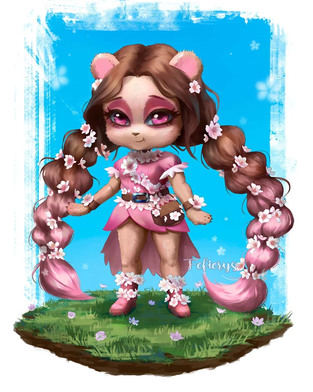 Panda Anthropomorphic Female Character D&D Diorama Full render smooth finish illustration by Fefierys