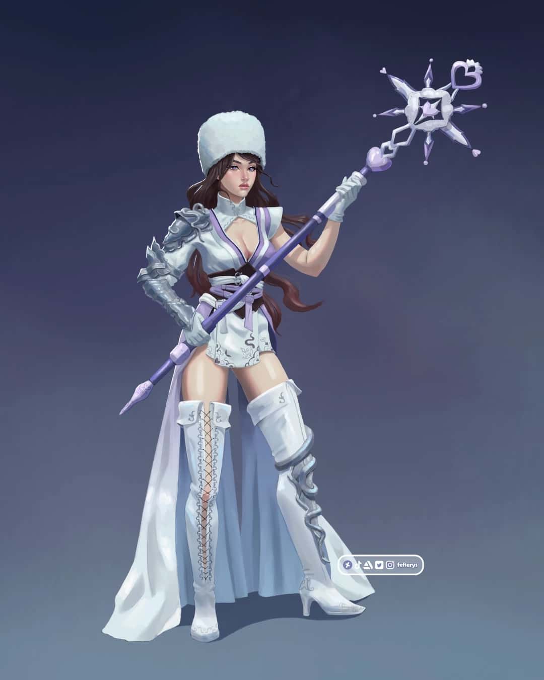RPG Character Fantasy Wizard Full render smooth finish illustration by Fefierys