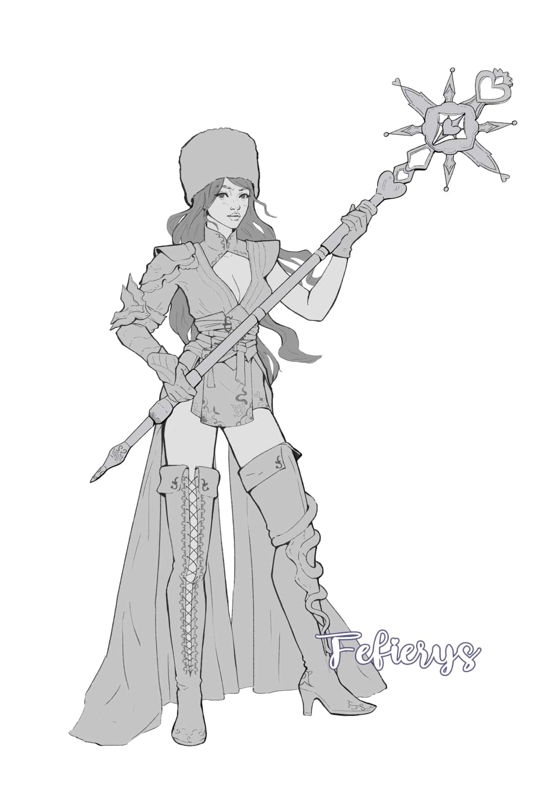 RPG Roleplay Character Wizard Art Lineart smooth finish illustration by Fefierys