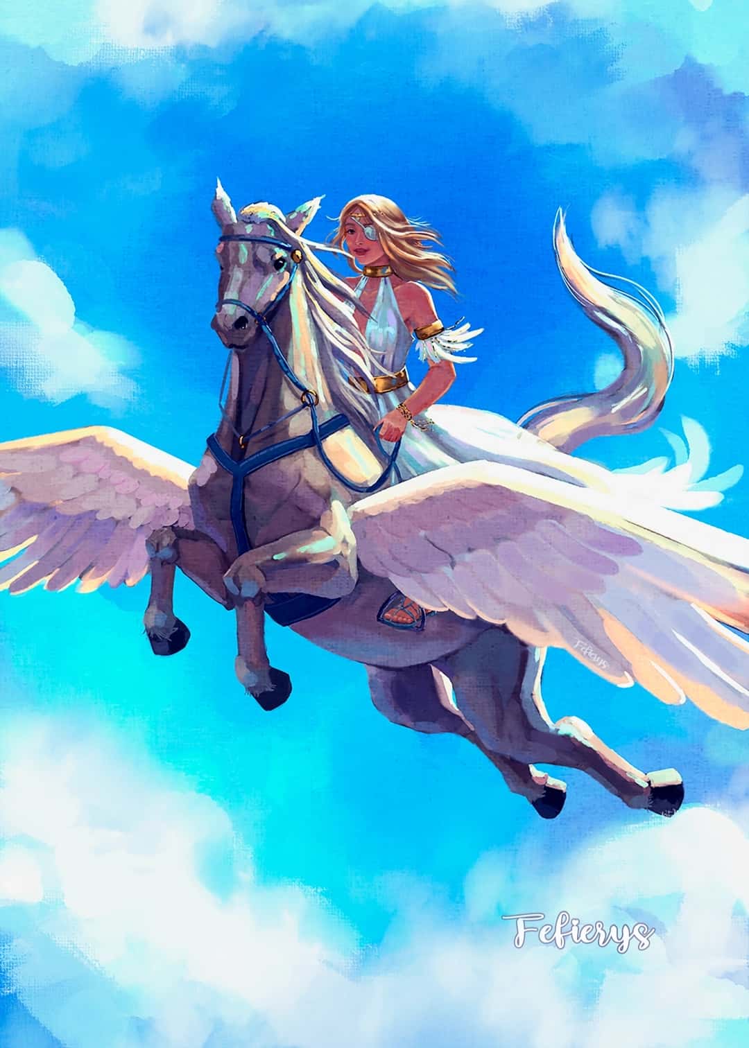 Valkyrie Pegasus Fantasy Illustration Single character illustration by Fefierys