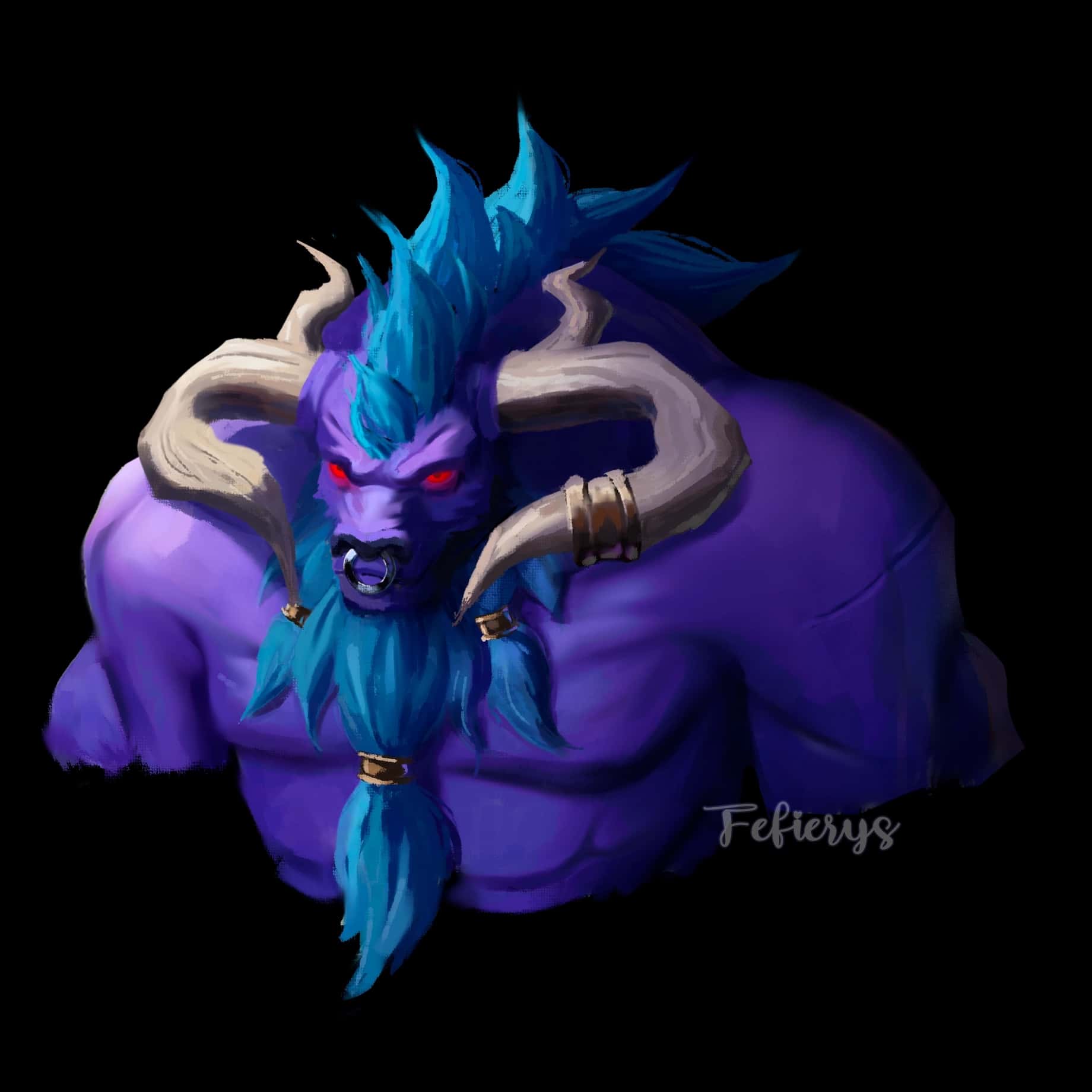 Alistar Anthropomorphic Character Lol Fanart Full render smooth finish illustration by Fefierys