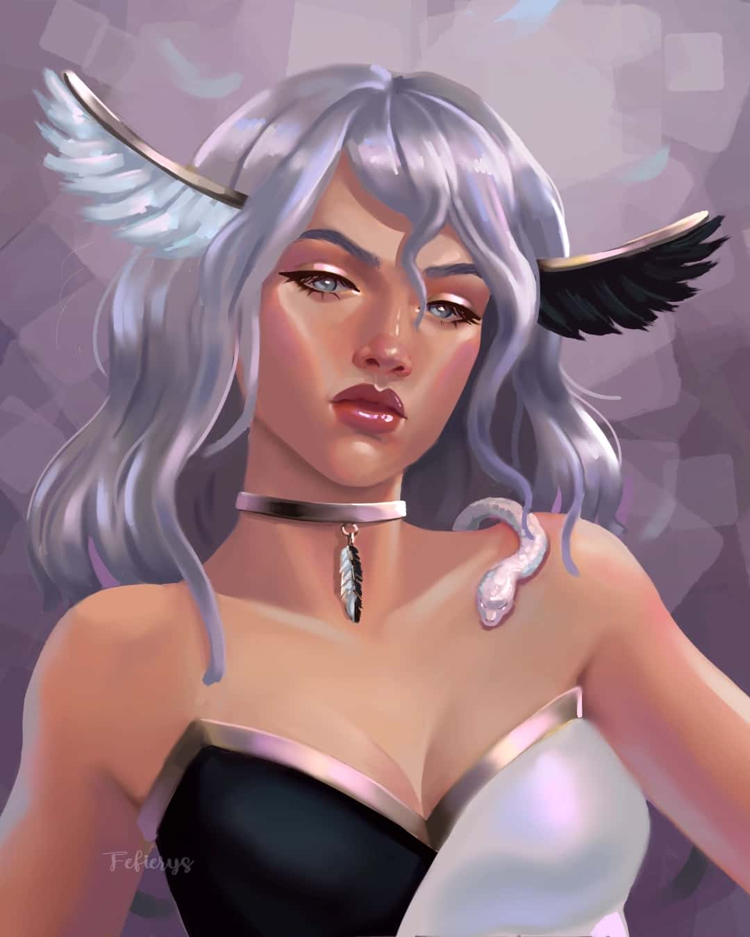Demon Angel Girl Portrait Fantasy Full render smooth finish illustration by Fefierys