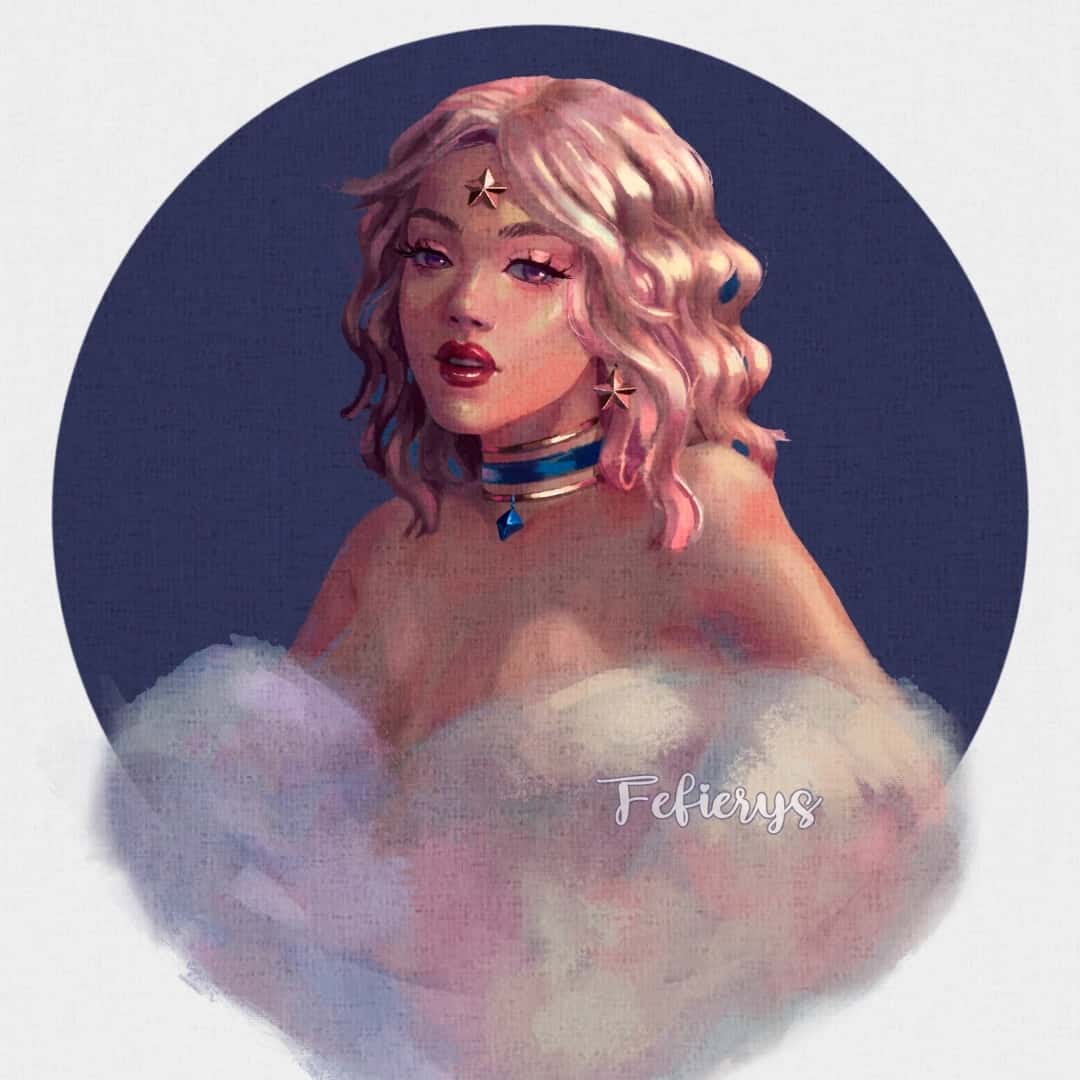 Pink Hair Girl Cloud Top Fantasy Full render textured finish illustration by Fefierys